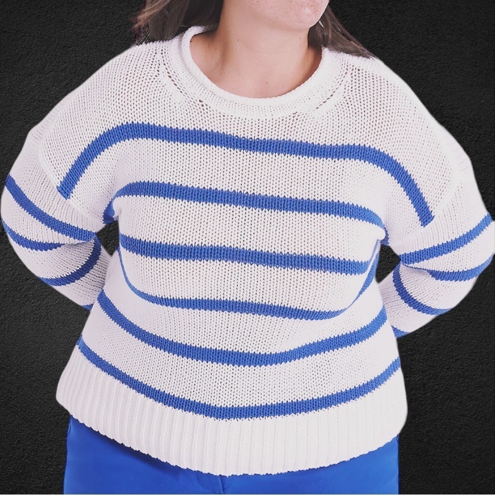 NWT Lane Bryant Classic Blue Stripe Crewneck Sweater Size 22/24